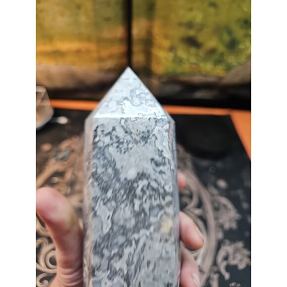 4.83lb 10in Tall Crazy Lace Jasper Crystal Point Tower Healing - Picture 6 of 9